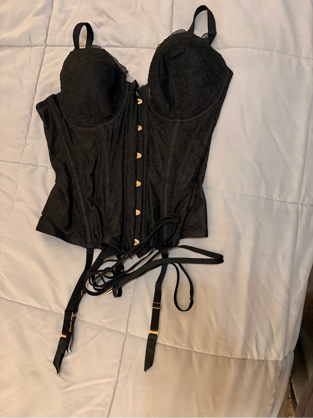 Fenty Black Lace Bustier Top with Adjustable Garters
